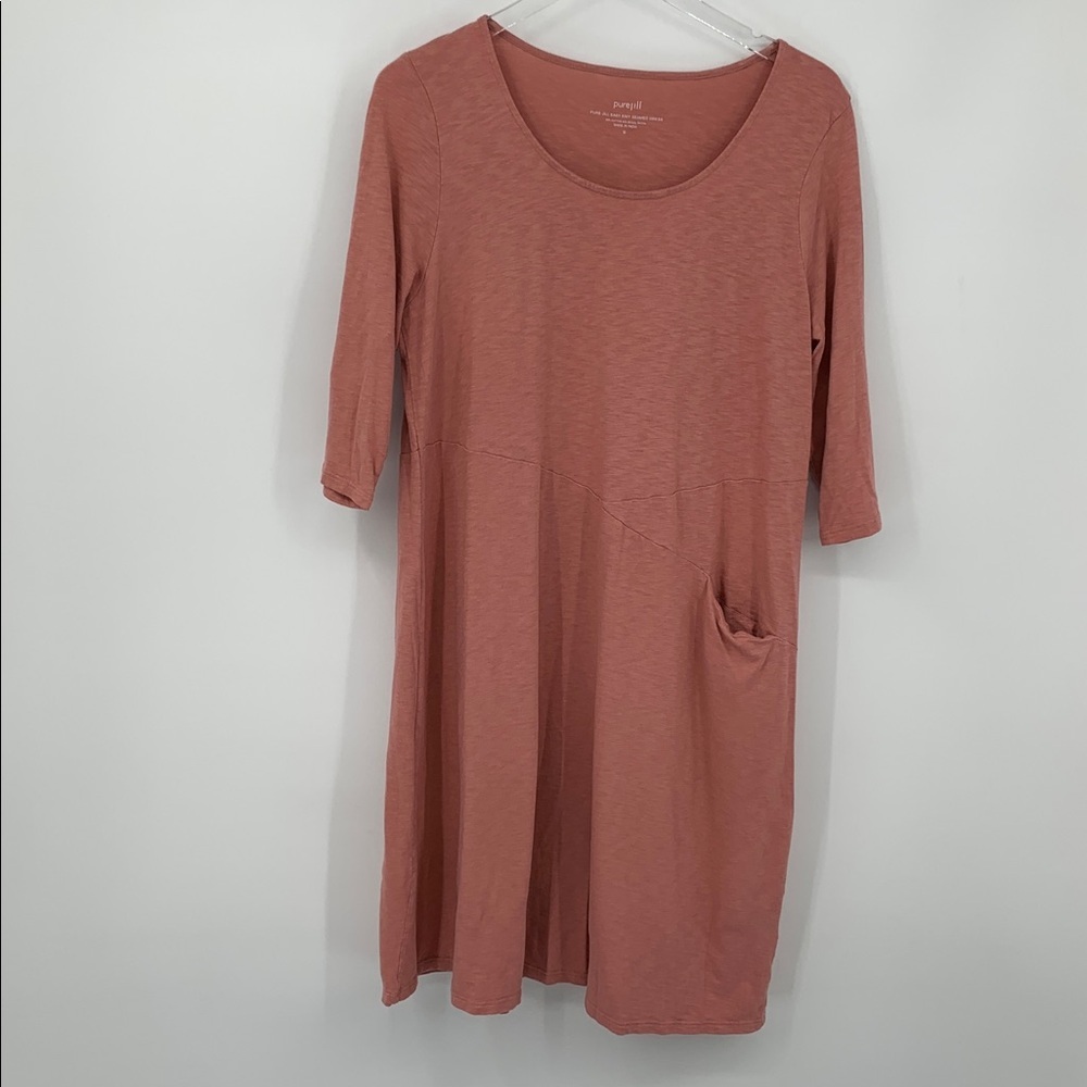 Pure J Jill easy knit seamed dress pink stretch heather shift a-line pocket M